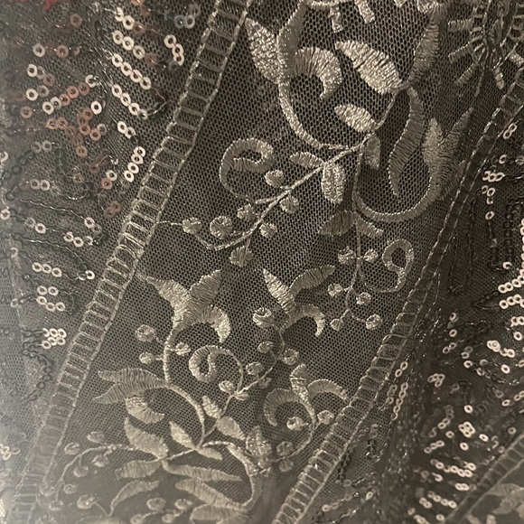 NWT XS BCBG sheer embroidered & sequined dress with black slip dress underneath - Picture 3 of 9